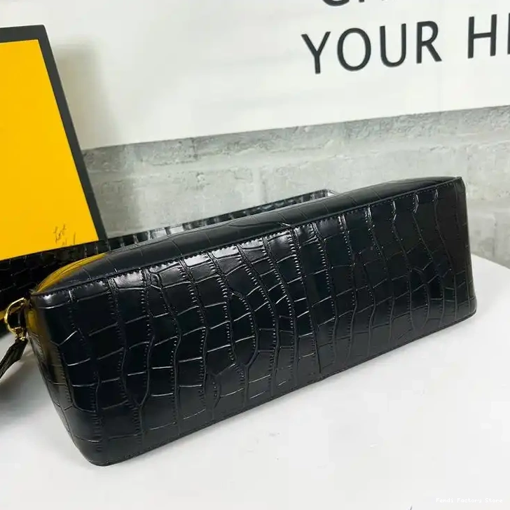 Cheap Crocodile Shoulder Fendi Black O'Lock Zip Bag Leather In 0509